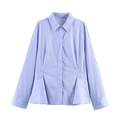 Camisa lila de manga larga con cuello clásico y dobladillo plisado asimétrico - XS / Azul