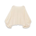 Off-white loose knit top featuring elegant boat neck and batwing lantern sleeves - S / Beige
