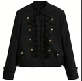 Veste militaire noire pour femme avec col officier et boutons dorés - XS / Noir