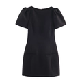 Vestido negro de moda con mangas abullonadas cortas y silueta evasé en fondo blanco - XS / Negro