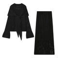 Conjunto de tres piezas de punto negro con top calado y falda larga a juego - S / Negro