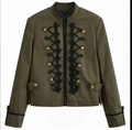 Veste militaire femme vert foncé avec fermoirs tressés noirs et boutons dorés - XS / vert olive