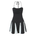 Abito a pois con scollo all'americana, bustino increspato e orlo in pizzo bianco - S / Pois Nero Bianco