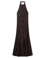 Dettaglio del ricamo di paillettes e dell'orlo in tulle dell'abito da sera marrone - XS / Marrone Scuro