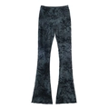 Women's vintage high waist flare pants with black floral pattern on dark grey tie-dye - S / Flared Pants / Black