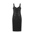 Abito midi nero senza maniche con ricami floreali argento e scollatura a cuore - XS / Nero