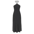 Elegante abito longuette a pois bianchi e neri con scollo all'americana e schiena scoperta - S / Pois Nero Bianco