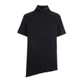Top donna nero a collo alto e maniche corte con orlo asimmetrico e trama lucida - S / Nero
