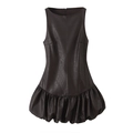 Vestido corto de cuero sintético marrón oscuro sin mangas con cuello redondo y falda globo - XS / Marrón Oscuro