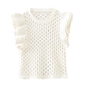 Elegant white pointelle knit sleeveless top featuring stylish layered ruffle sleeves - S / White