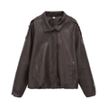 Chaqueta de cuero sintético para mujer en color café oscuro con solapas y charreteras - XS / Café