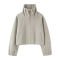 Détail d'un sweat à fermeture éclair beige pierre avec col cheminée et cordon de serrage - XS / Haut/Avoine