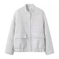 Hellgraue Tweedjacke für Damen mit Pattentaschen und elastischem Saum-Design - XS / Oberteile / Weiß