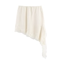 Asymmetrical cream satin skirt featuring delicate white lace trim and irregular hemline - XS / Off-white