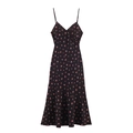 Abito nero a fiori con spalline sottili, stampa floreale rosa e scollo a V chic - XS / Sfondo nero con fiori rosa