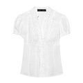 Elegante camicetta bianca con scollo a V, volant e maniche a sbuffo corte - XS / Bianco