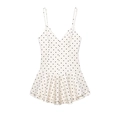 Top canotta bianco a pois con scollo a V e orlo a balze peplo a più strati - XS / Abito con volant e spalline sottili / Pois Bianchi