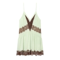 Mint green V-neck camisole with vintage brown floral lace trim and pleated details - Mint Green