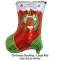 Detail of red and green reindeer Christmas stocking foil balloon for festive party decor - Red Boots