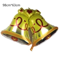 Detailed view of giant gold bell balloons with red hearts measuring 98cm by 63cm - Golden Bell