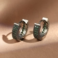 Gunmetal hoop earrings with double row of green zircon stones on silk background - Green/Gunmetal