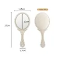 Vintage style cream portable handheld makeup mirror with floral embossed back - Beige + Wheat Straw / Vintage Mirror
