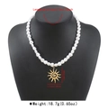 Detailed dimensions of heart pearl necklace with vintage sun pendant for women - Heart Pearl Sunflower Style (N13515) / Gold
