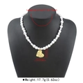 Vintage heart pearl necklace detail showing size and weight measurements in inches and cm - Heart Pearl Heart Pendant Style (N13517) / Gold