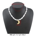 Heart-shaped pearl necklace with gold moon pendant showing length and weight details - Heart Pearl Moon Style (N13520) / Gold