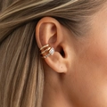 Elegant gold-tone multi-layer ear cuff with emerald-cut crystal for women - Multi-Layer Hollow Zirconia Style (03960) / Gold