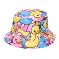 Fisherman bucket hat with vibrant all-over cartoon duck pattern in yellow, blue and pink - M (56-58cm) / Multicolor Combo Cartoon Ducks (#33)