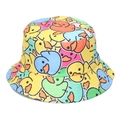Colorful bucket hat featuring a vibrant cartoon duck print on white background - M (56-58cm) / Colorful Little Duck Print (#34)
