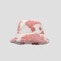 Cappello da pescatore invernale in peluche con motivo mucca rosa e bianco in pelliccia - Taglia unica / Rosa