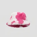 Cappello pescatore invernale in finta pelliccia con stampa mucca rosa e peluche - Taglia unica / Rosa Rosso