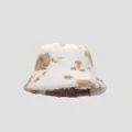 Cappello a secchiello in peluche con stampa mucca crema per calore invernale e stile - Taglia unica / Caffè Chiaro