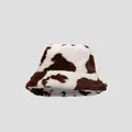 Cappello a secchiello invernale in peluche con stampa mucca marrone e bianco da donna - Taglia unica / Marrone Scuro