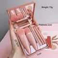 Pink portable 5-piece makeup brush set with a built-in mirror and compact carrying case - Plain Style / Dusty Pink (With Mirror Case)