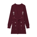 Dames gebreid bordeauxrood vest met kralenversiering en ceintuur in de taille - S / Donkerrood