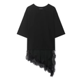 Schwarzes Kurzarm-T-Shirt mit unregelmäßigem Spitzenbesatz und asymmetrischem Saum - S / Schwarz