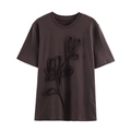 Women's dark coffee short sleeve T-shirt with 3D ruffle flower pattern design - S / Dark Coffee