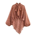 Dames blouse met bloemenprint van chiffon voorzien van strikkraag en pofmouwen - XS / Bruin Bloemen