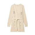 Dames gebreid vest in crème met fonkelende kraalversieringen en een taille ceintuur - S / Beige