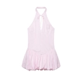 Vestido ajustado rosa pálido de cuello halter con detalle calado y dobladillo abullonado - XS / Rosa Claro