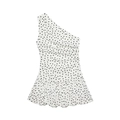 Mini abito monospalla a pois con ruches laterali e motivo bianco e nero molto elegante - XS / Bianco