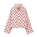 Roze jas met grote zwarte stippen, voorzien van een opstaande kraag en trekkoorden - XS / Roze