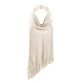 Elegant champagne satin halter top with delicate lace trim and asymmetric hem detail - XS / Milky White