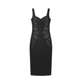 Robe midi noire sans manches avec motif floral en strass argentés sur le devant - XS / Noir