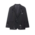 Women's black pinstripe blazer with floral sequin embroidery and a double-button closure - S / Tops
