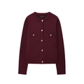 Wijnrode damesgebreide cardigan met ronde hals en decoratieve gouden knopen - S / Bordeauxrood