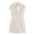 Abito a pois a maniche corte con apertura sul décolleté e dettaglio fiocco elegante - XS / Pois